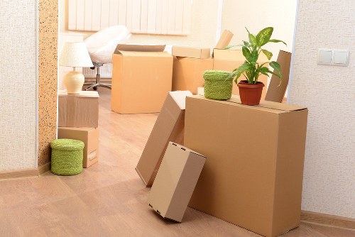Packed boxes and household items prepared for removal in Lower Clapton